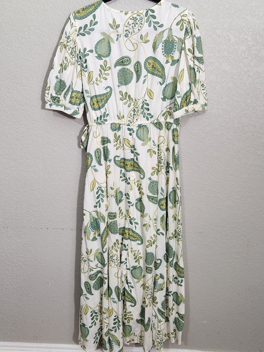 Bombay White Maxi Wrap Dress with Green Paisley and Leaf Print - Picture 4 of 13
